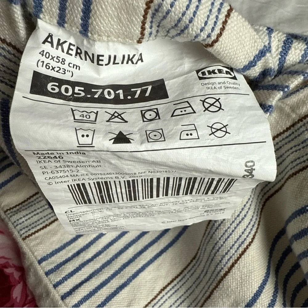 Ikea AKERNEJLIKA Lumbar Pillow Cover Embroidered Off-White Blue Pink Cottagecore